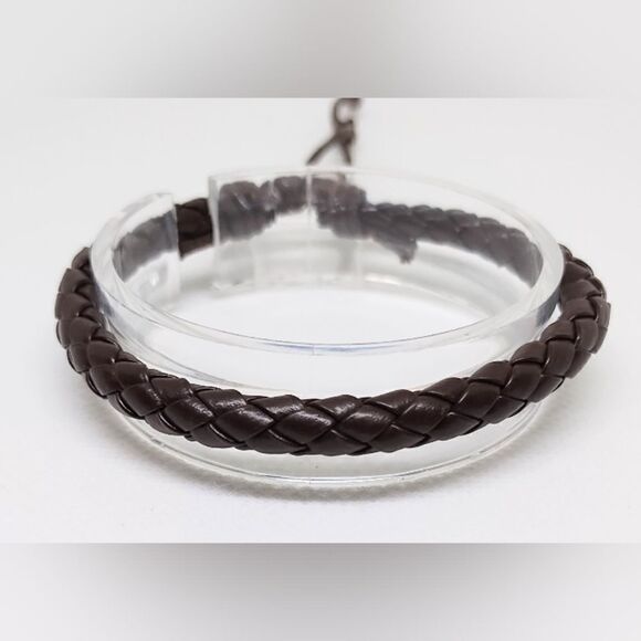 Men's bracelet leather braided brown new e38 - Picture 1 of 1